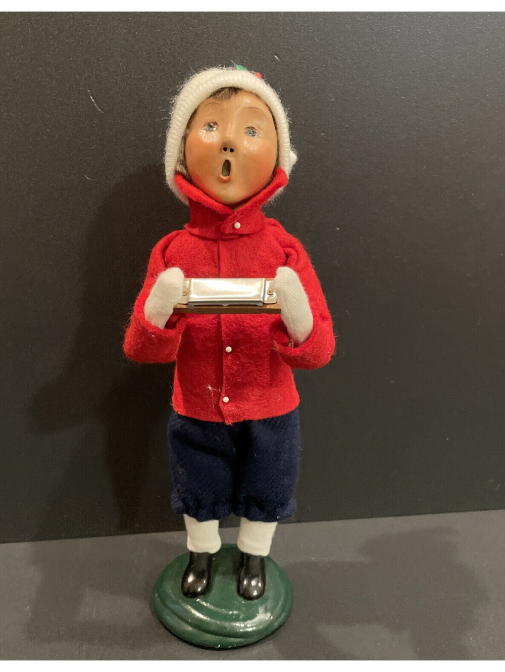 Vintage Byers' Choice Caroler Boy with Harmonica - Red Coat Christmas Figurine